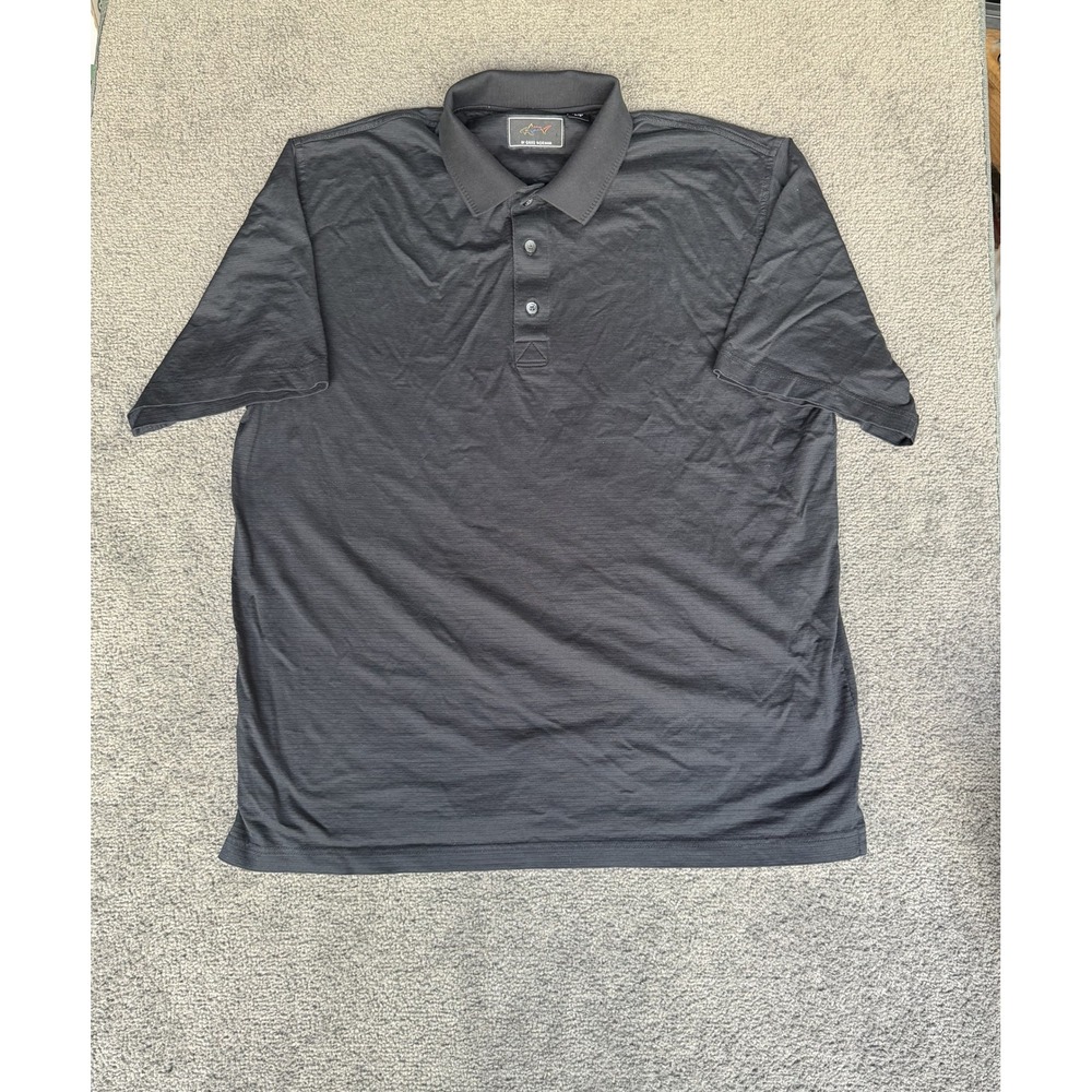 Greg Norman Mens Black Cotton Micro Ribbed Short Sleeve Golf Polo Shirt Large